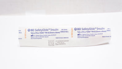 BD 328446 SafetyGlide U-100 Insulin Syringe 1mL 31G x 15/64inch TW